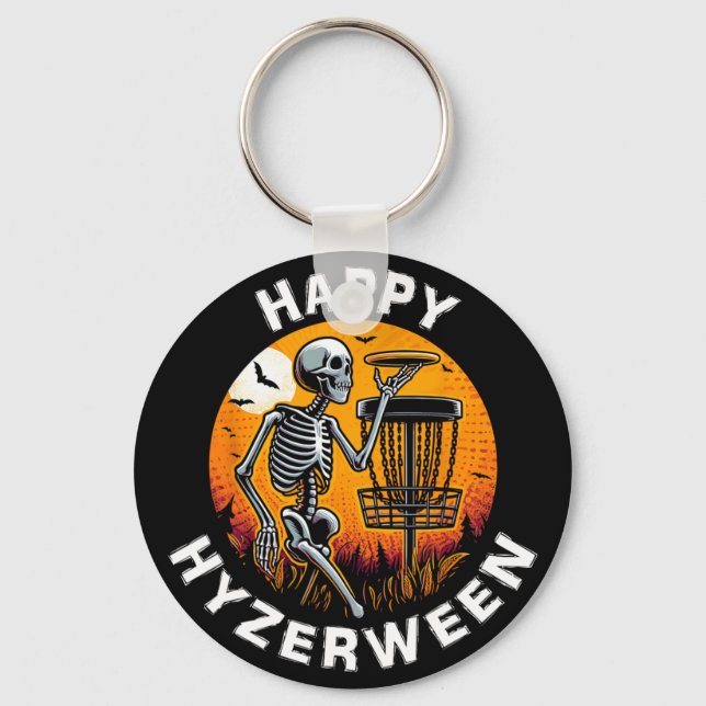 Disc Golf Halloween Disc Golfer Skeleton Hyzerween Key Ring (Front)