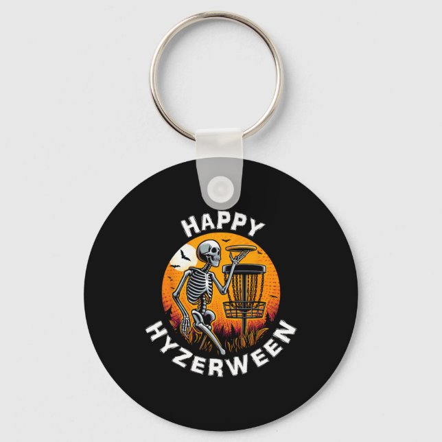 Disc Golf Halloween Disc Golfer Skeleton Hyzerween Key Ring (Front)