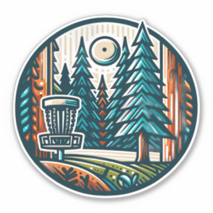 Disc Golf in the Woods Retro Vibe Art