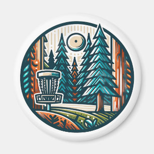 Disc Golf in the Woods Retro Vibe Art Magnet