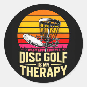 Disc Golf Is My Therapy Retro Sunset Frisbee Classic Round Sticker