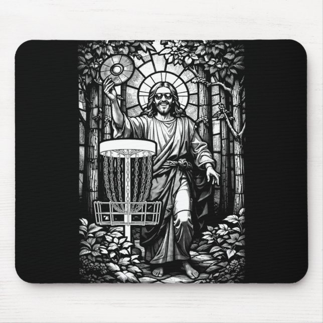 Disc Golf Jesus Christ Stained Gl Forest Sket Golf Mouse Mat (Front)