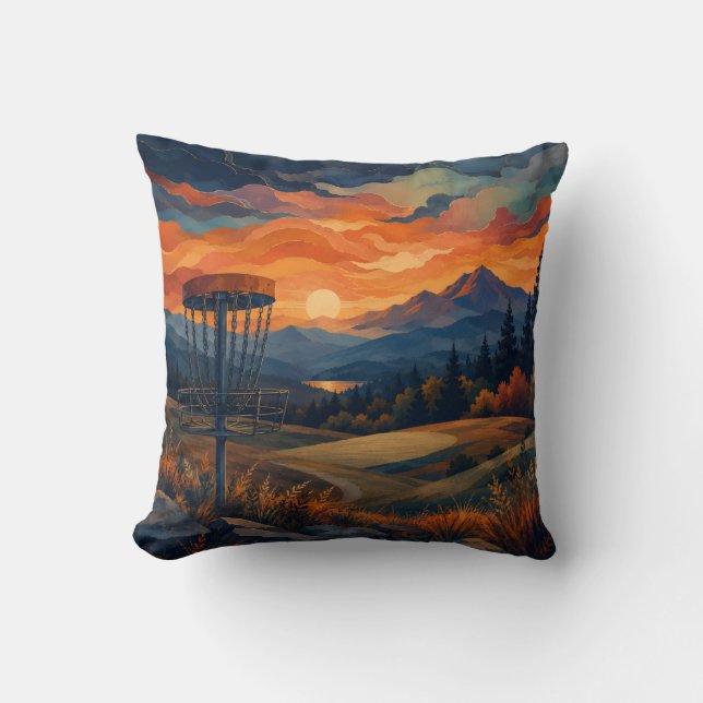 Disc Golf Landscape Throw Pillow (Front)