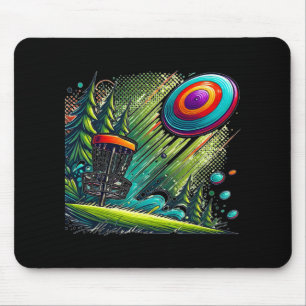 Disc Golf Motif, Retro Style Disc Golf Sket Design Mouse Mat