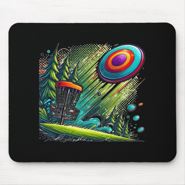Disc Golf Motif, Retro Style Disc Golf Sket Design Mouse Mat (Front)