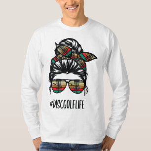 disc golf mum life messy bun hair glasses T-Shirt