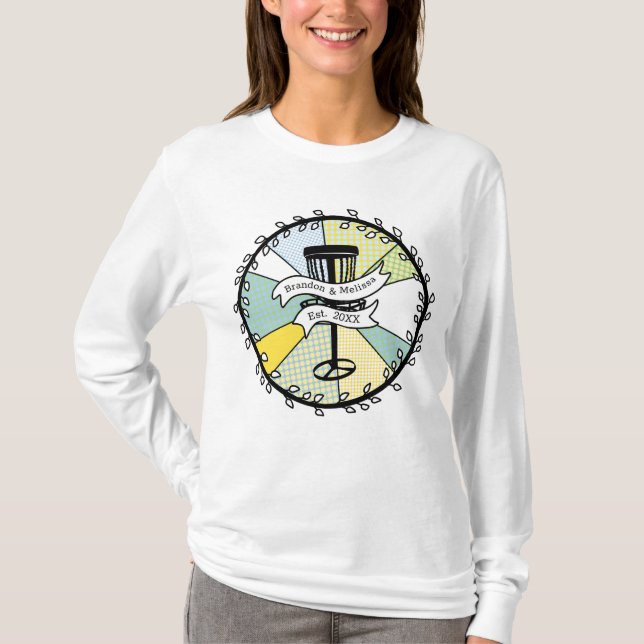 Disc Golf Personalised Couple Established Date   T-Shirt (Front)