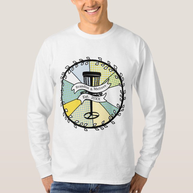 Disc Golf Personalised Couple Established Date     T-Shirt (Front)
