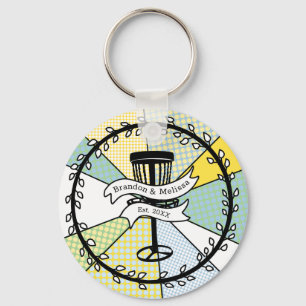 Disc Golf Personalized Couple Established Date     Key Ring