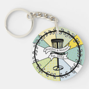 Disc Golf Personalized Couple Established Date   Key Ring