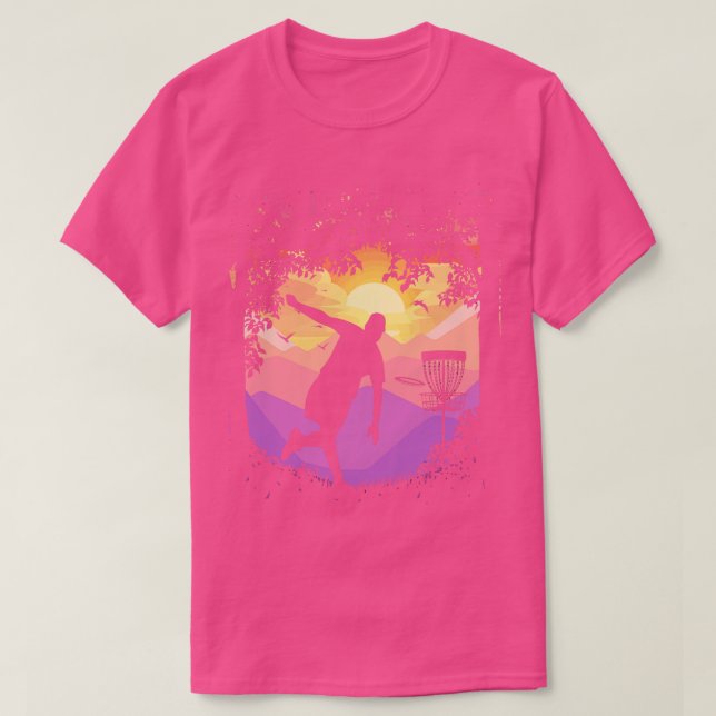 Disc Golf Pixel Sunset Tree Framed Disc Golfer Art T-Shirt (Design Front)