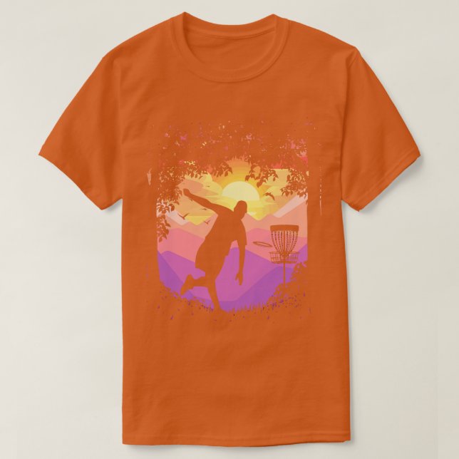 Disc Golf Pixel Sunset Tree Framed Disc Golfer Art T-Shirt (Design Front)