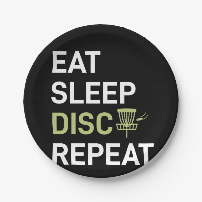 Disc Golf Player | Eat Sleep Disc Golf Repeat Paper Plate (Front)