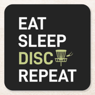 Disc Golf Player Eat Sleep Disc Golf Repeat Square Paper Coaster
