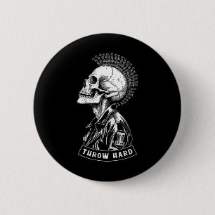Disc Golf Player Punk Rock Skull Mohawk Throw Hard 6 Cm Round Badge