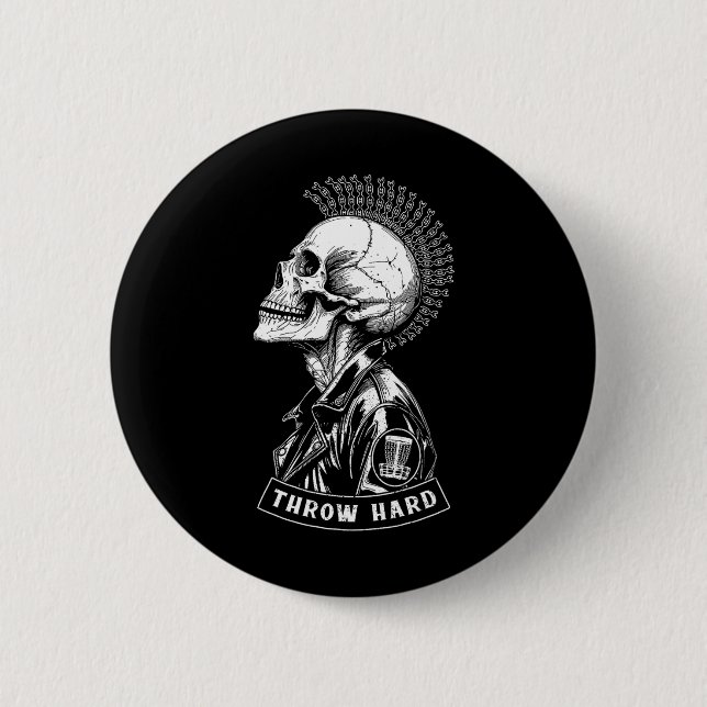 Disc Golf Player Punk Rock Skull Mohawk Throw Hard 6 Cm Round Badge (Front)