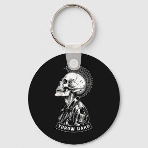 Disc Golf Player Punk Rock Skull Mohawk Throw Hard Key Ring