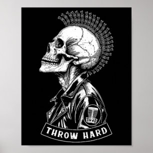 Disc Golf Player Punk Rock Skull Mohawk Throw Hard Poster