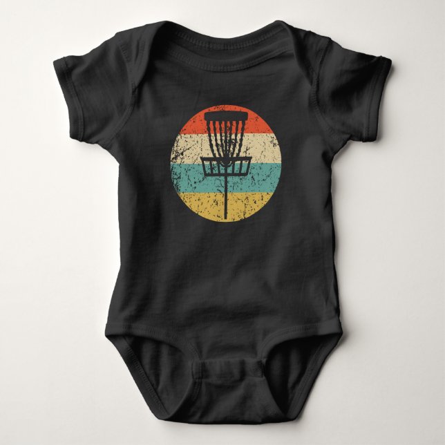 Disc Golf Retro Disc Golf Basket Baby Bodysuit (Front)