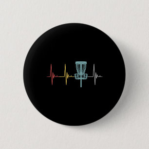 Disc Golf Retro Heartbeat Gift Frisbee Player Par 6 Cm Round Badge
