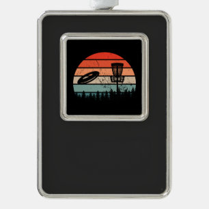Disc Golf Retro Silver Plated Framed Ornament