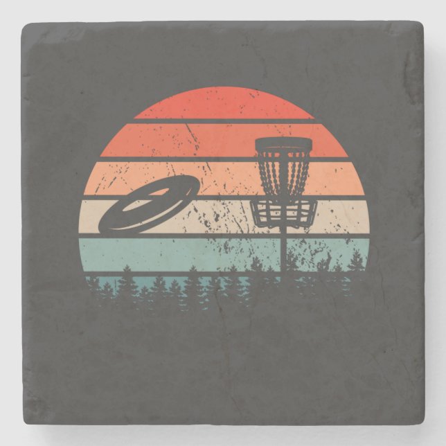 Disc Golf Retro Stone Coaster (Front)