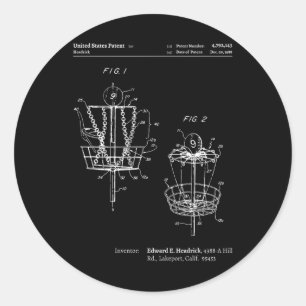 Disc Golf S For Men Women - Disc Golf Patent Classic Round Sticker