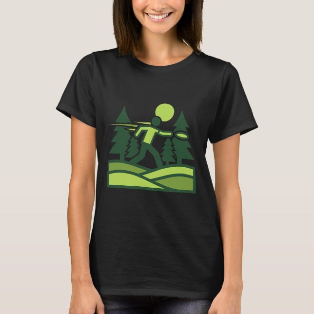 Disc Golf Scene Flying Disc Golfer Forest Courses  T-Shirt (Front)