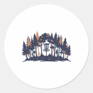 Disc Golf Scene Forest Sket Silhouette Classic Round Sticker