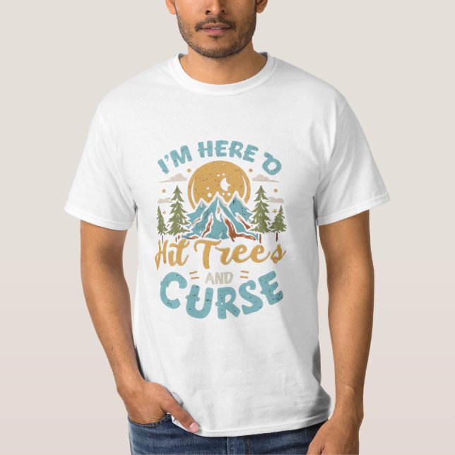 Disc Golf Shirt Funny Hit Trees and Curse Retro (Front)