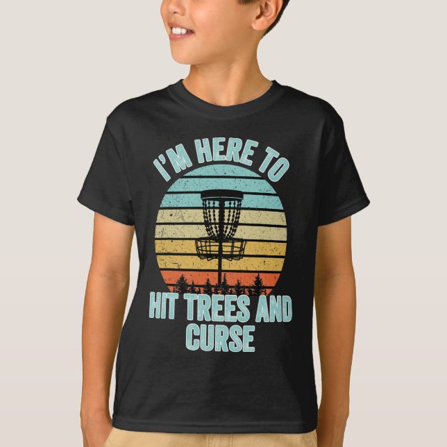 Disc Golf Shirt Funny Hit Trees And Curse Retro Di (Front)