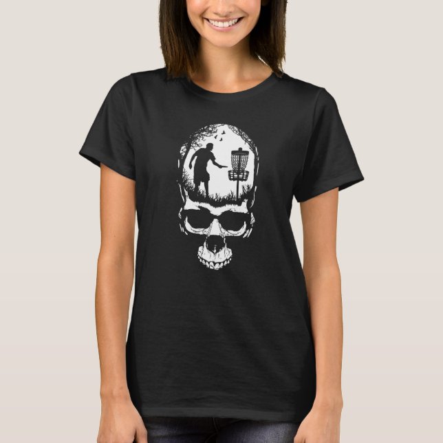 Disc Golf Skull Player Retro Sunset Silhouette Hal T-Shirt (Front)