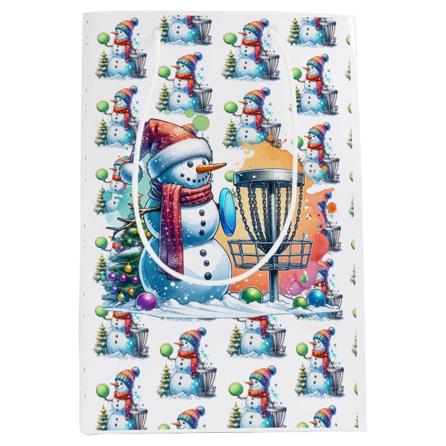 Disc Golf Themed Christmas Medium Gift Bag (Front)