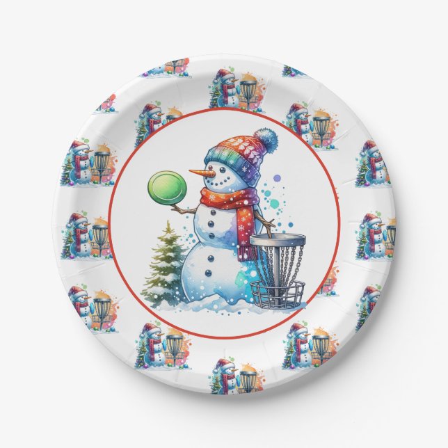 Disc Golf Themed Christmas Party Paper Plate (Front)