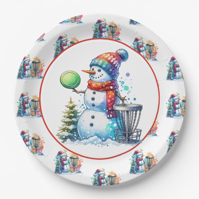 Disc Golf Themed Christmas Party Paper Plate (Front)
