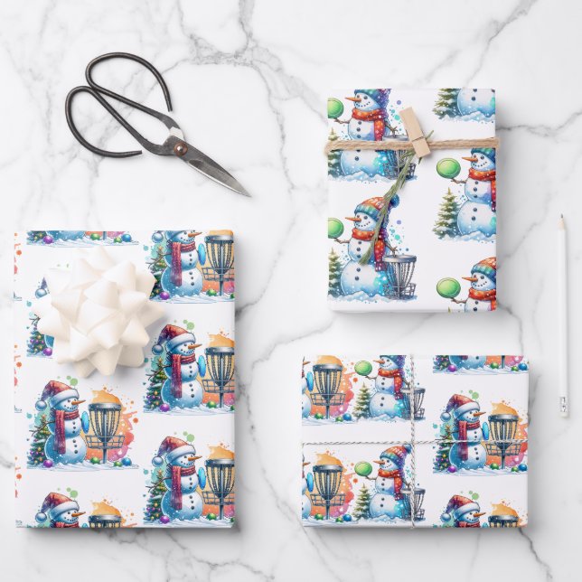 Disc Golf Themed Christmas Wrapping Paper Sheet (Front)