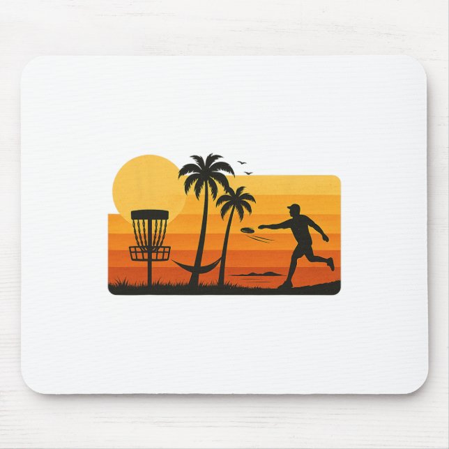 Disc Golf Tropical Sunset Palm Trees Beach Graphic Mouse Mat (Front)