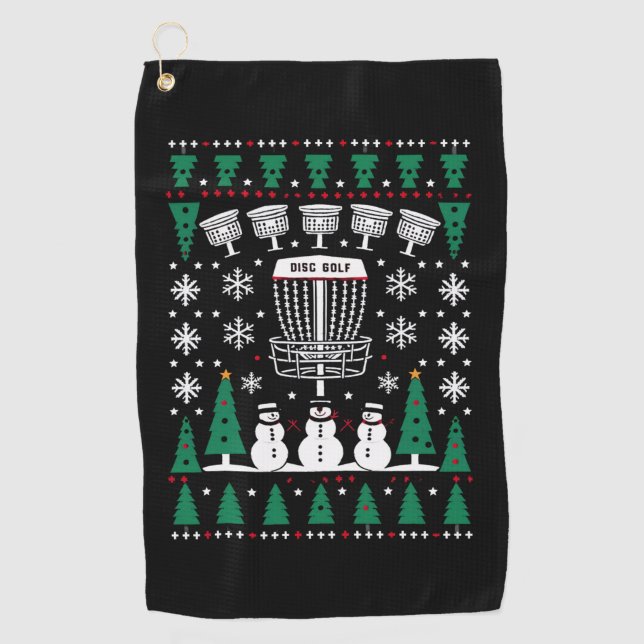 Disc Golf Ugly Christmas Sweater Pajama Gifts Golf Towel (Front)
