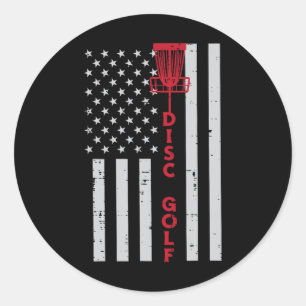 Disc Golf Us Flag Frisbee Frolf Patriotic Men Wome Classic Round Sticker