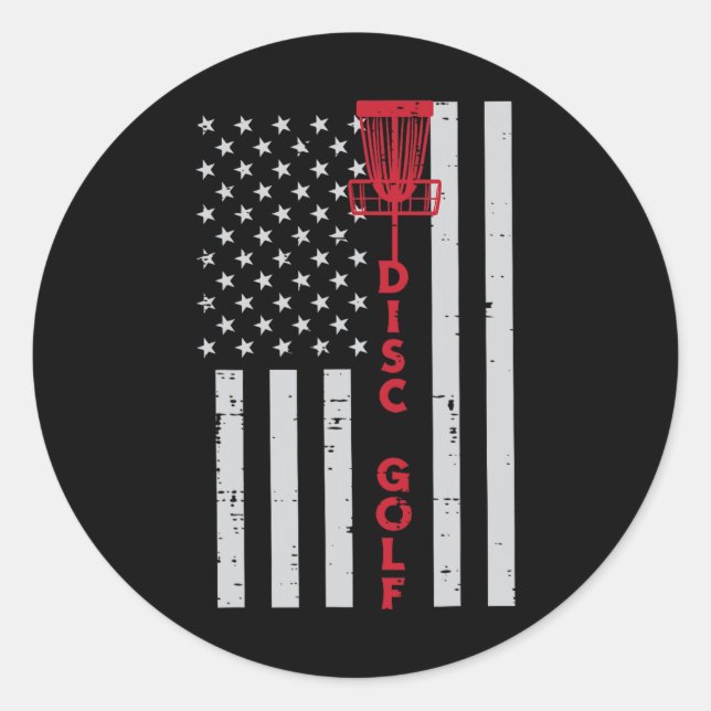 Disc Golf Us Flag Frisbee Frolf Patriotic Men Wome Classic Round Sticker (Front)