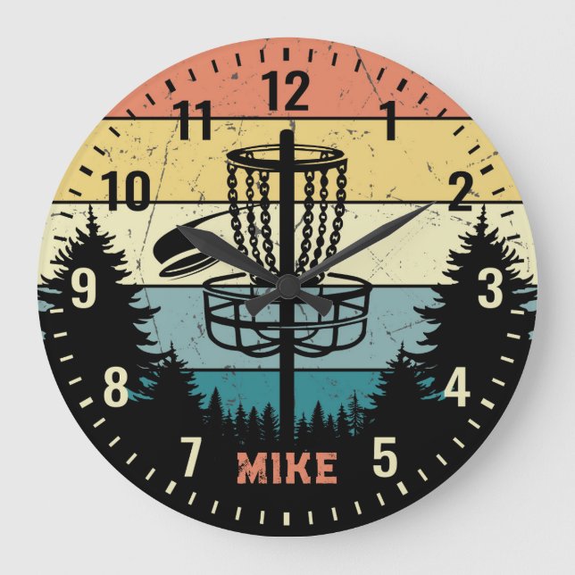 Disc Golf Vintage Retro-Style Personalizable Clock (Front)