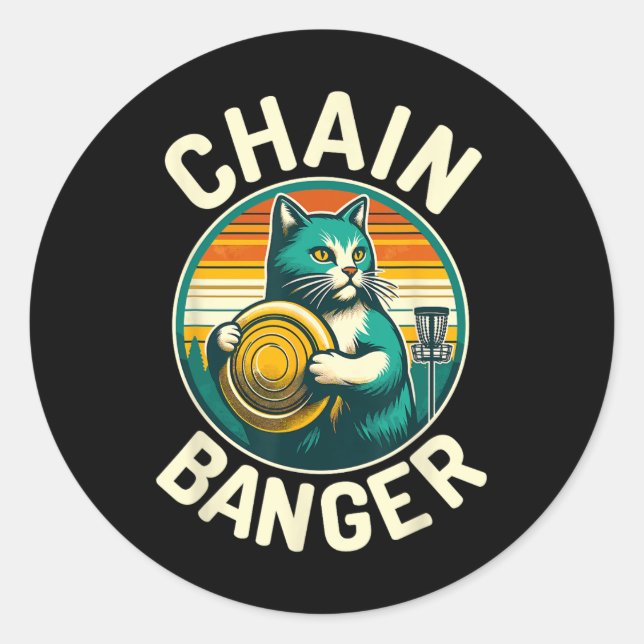 Disc Golfer Cat Chain Banger Disc Golf Player  Classic Round Sticker (Front)