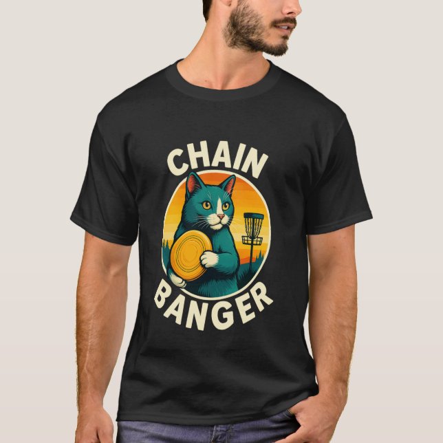 Disc Golfer Cat Chain Banger Disc Golf Player Long T-Shirt (Front)