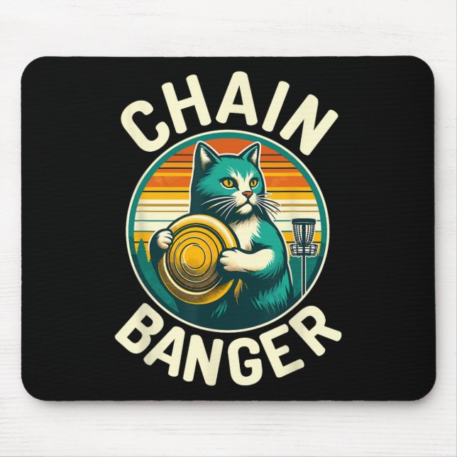 Disc Golfer Cat Chain Banger Disc Golf Player  Mouse Mat (Front)