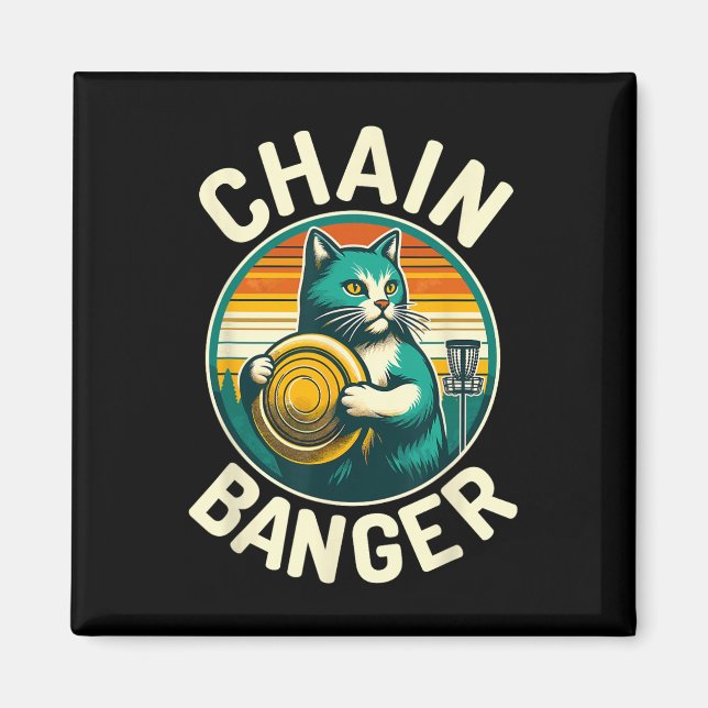 Disc Golfer Cat Chain Nger Disc Golf Player  Magnet (Front)