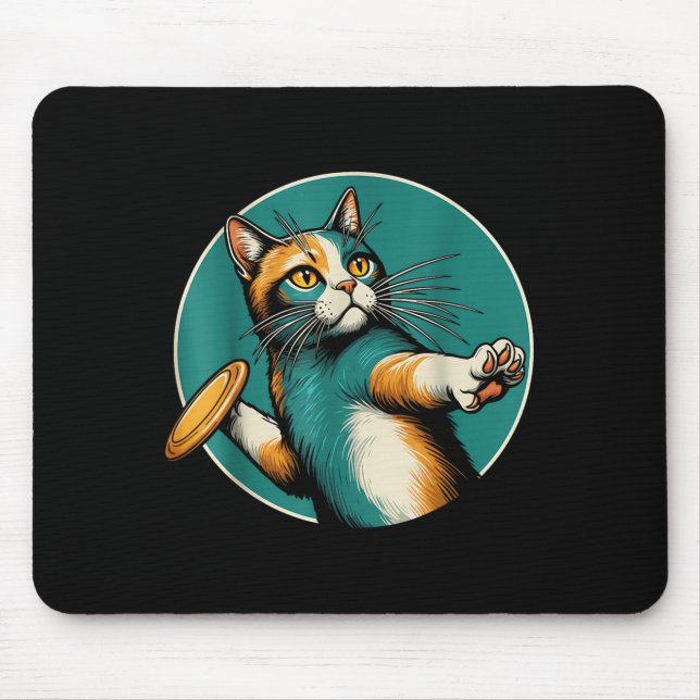 Disc Golfer Cat Disc Golf Player Funny Halloween C Mouse Mat (Front)