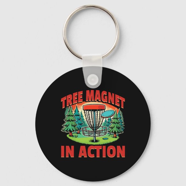 Disc Golfer Disc Golf Tree Magnet In Action  Key Ring (Front)