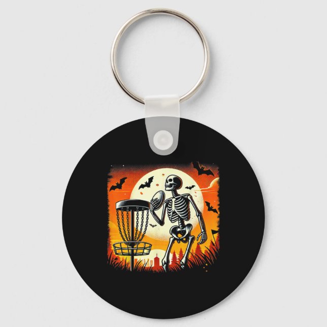 Disc Golfing Skeleton Halloween Disc Golf For Squa Key Ring (Front)
