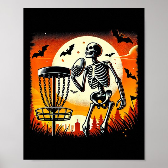 Disc Golfing Skeleton Halloween Disc Golf For Squa Poster (Front)