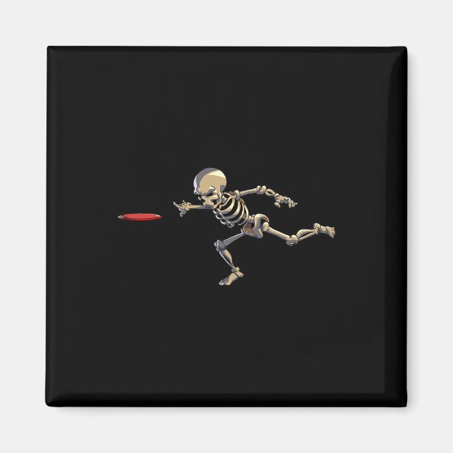 Disc Golfing Skeleton Halloween Men Disc Golf Hall Magnet (Front)